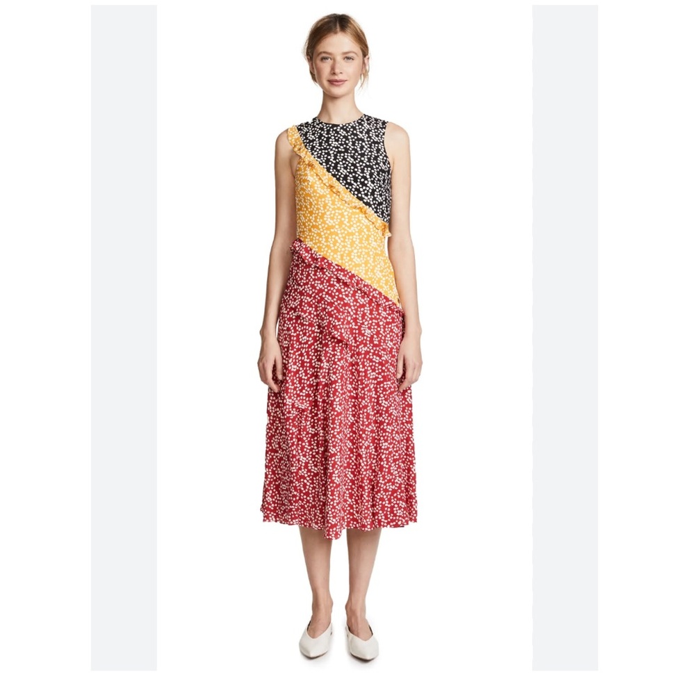 Saloni Agnes Knot Print Silk Crepe De Chine Dress Sz 0
